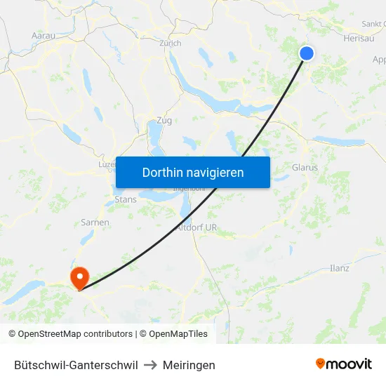Bütschwil-Ganterschwil to Meiringen map