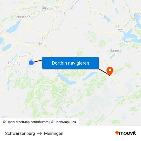 Schwarzenburg to Meiringen map