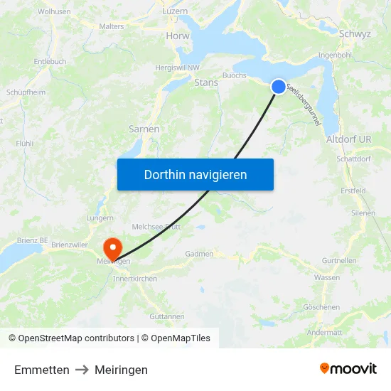 Emmetten to Meiringen map