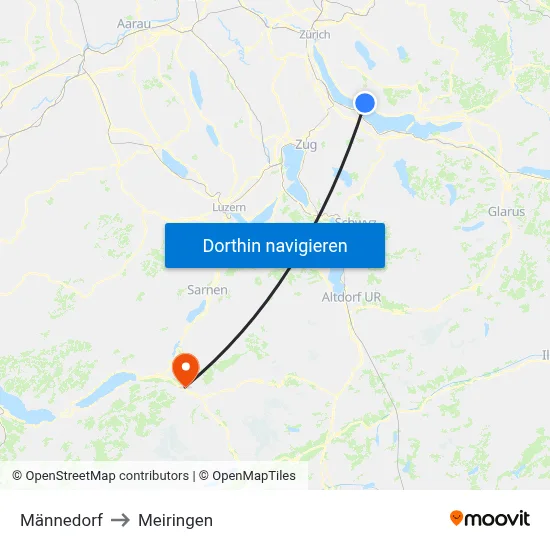 Männedorf to Meiringen map
