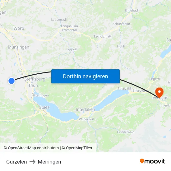 Gurzelen to Meiringen map
