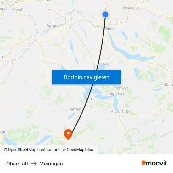 Oberglatt to Meiringen map