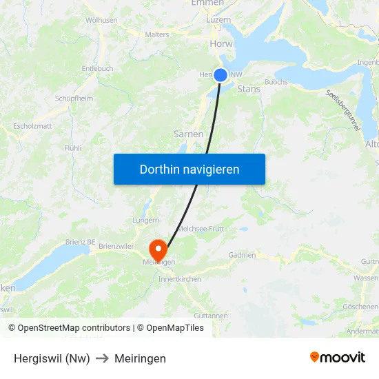 Hergiswil (Nw) to Meiringen map