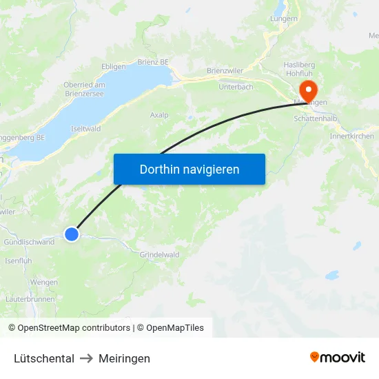Lütschental to Meiringen map