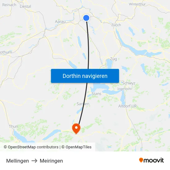 Mellingen to Meiringen map