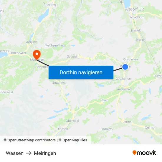 Wassen to Meiringen map
