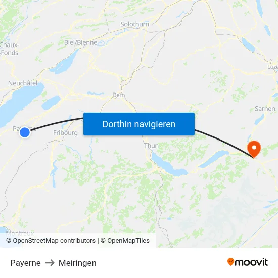 Payerne to Meiringen map