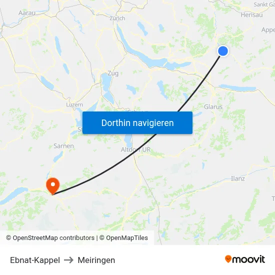 Ebnat-Kappel to Meiringen map