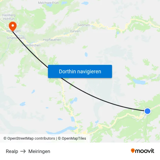 Realp to Meiringen map
