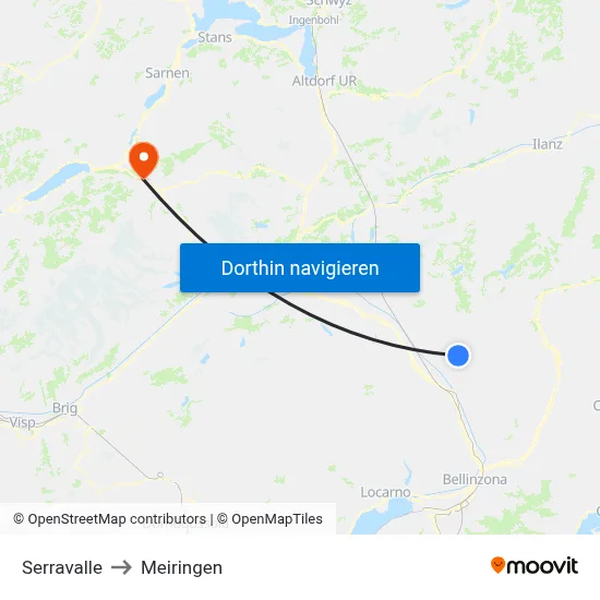 Serravalle to Meiringen map