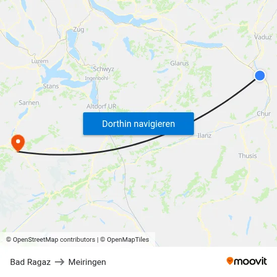 Bad Ragaz to Meiringen map