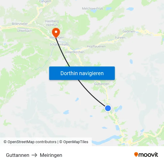 Guttannen to Meiringen map