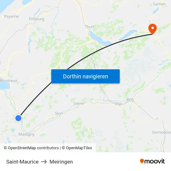 Saint-Maurice to Meiringen map