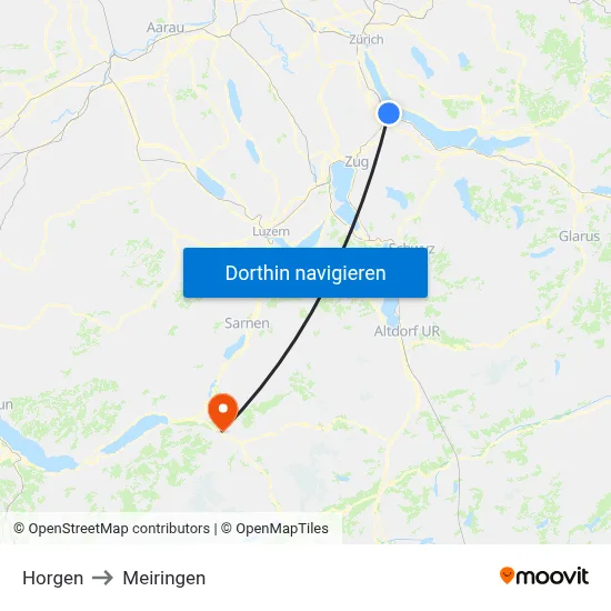 Horgen to Meiringen map