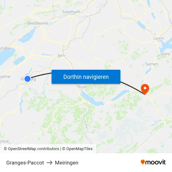 Granges-Paccot to Meiringen map