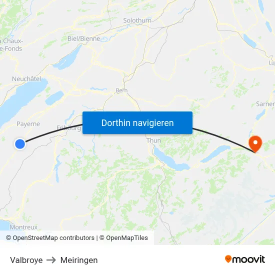 Valbroye to Meiringen map