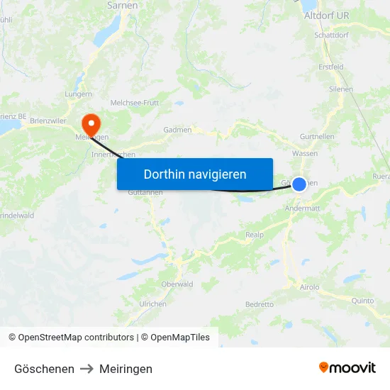 Göschenen to Meiringen map