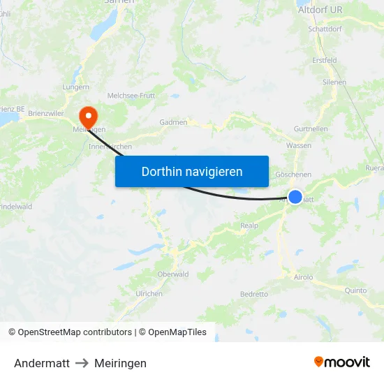 Andermatt to Meiringen map
