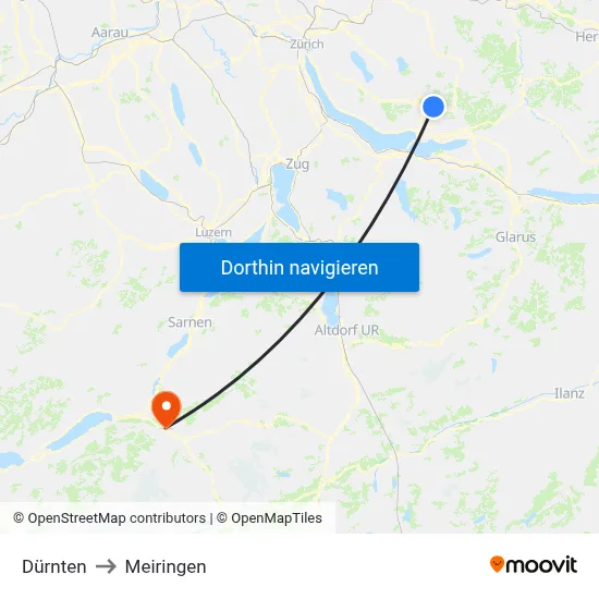 Dürnten to Meiringen map