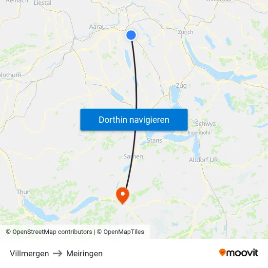 Villmergen to Meiringen map