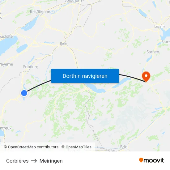 Corbières to Meiringen map