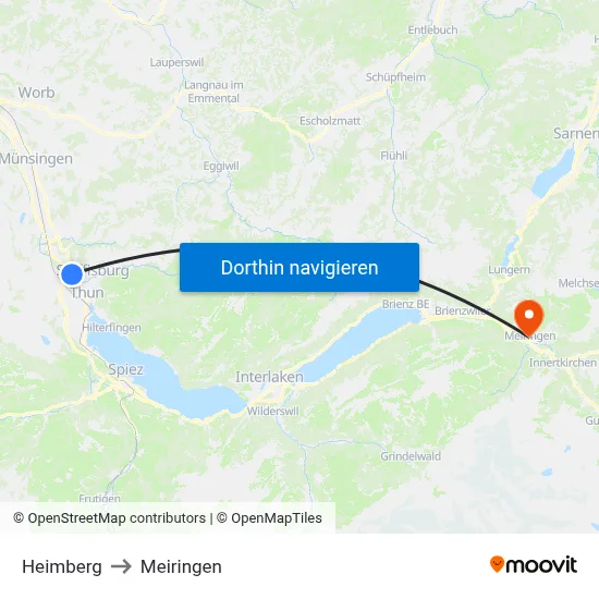 Heimberg to Meiringen map