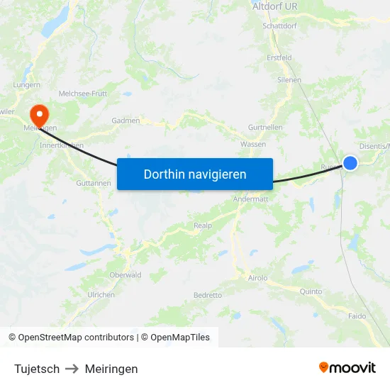 Tujetsch to Meiringen map