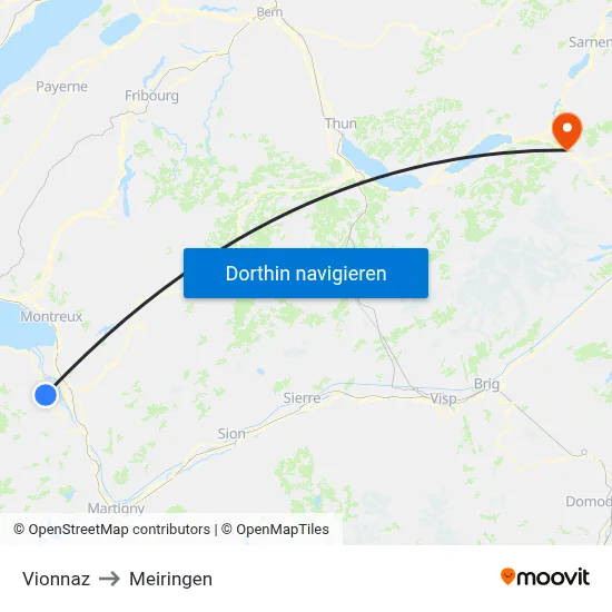 Vionnaz to Meiringen map