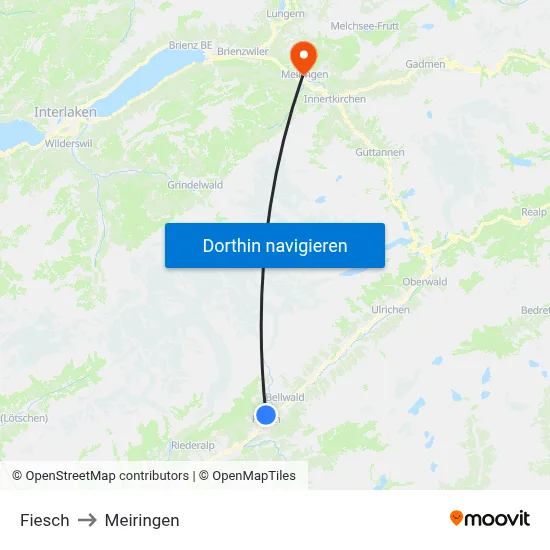 Fiesch to Meiringen map