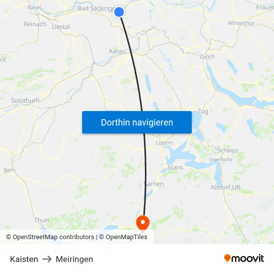 Kaisten to Meiringen map