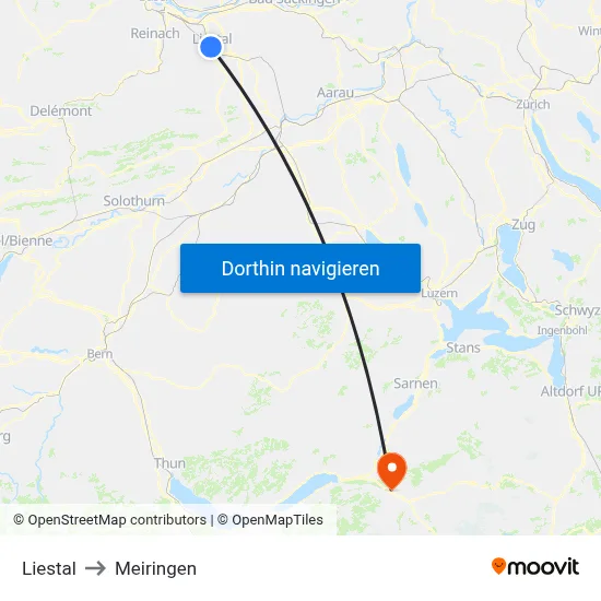 Liestal to Meiringen map
