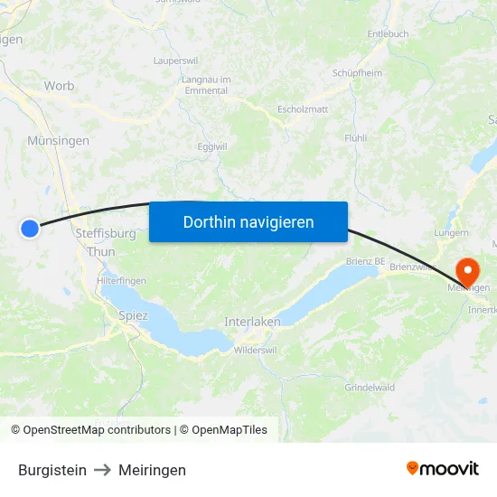 Burgistein to Meiringen map