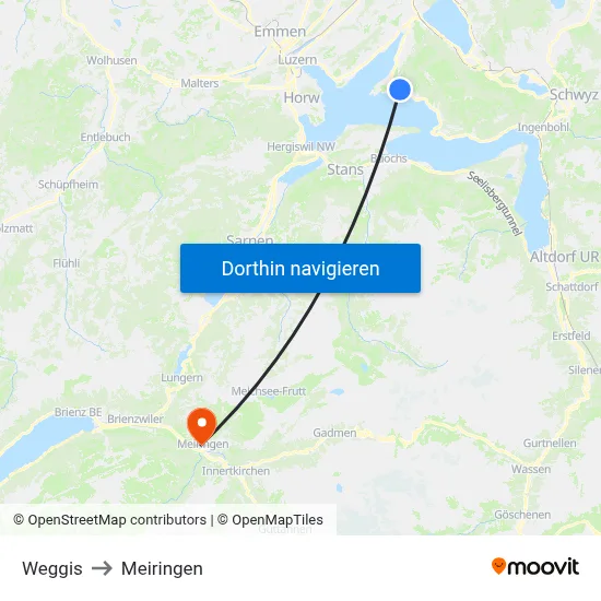 Weggis to Meiringen map