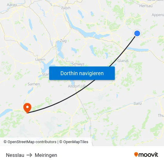Nesslau to Meiringen map