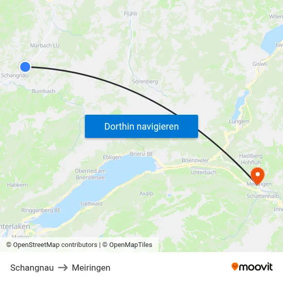 Schangnau to Meiringen map