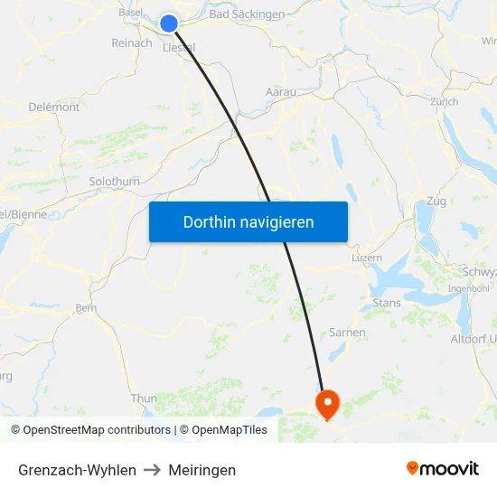 Grenzach-Wyhlen to Meiringen map