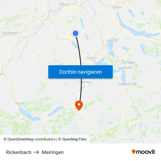 Rickenbach to Meiringen map