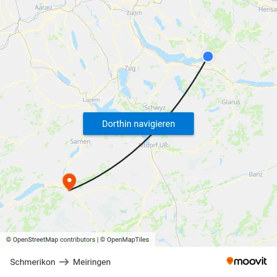 Schmerikon to Meiringen map