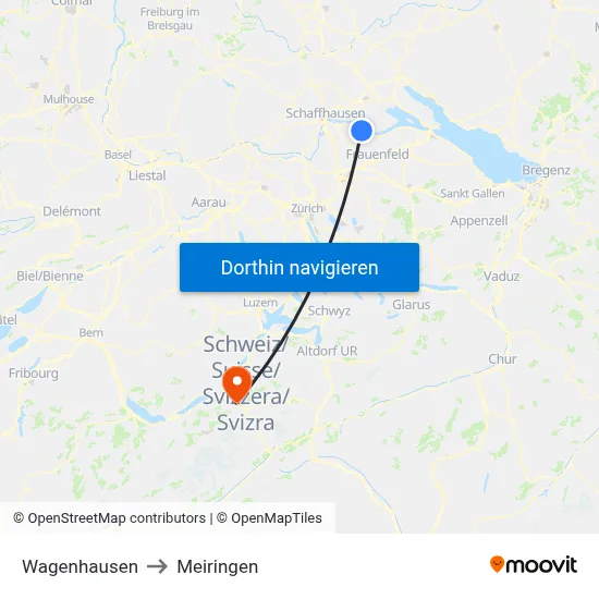Wagenhausen to Meiringen map