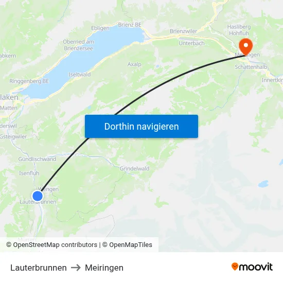 Lauterbrunnen to Meiringen map