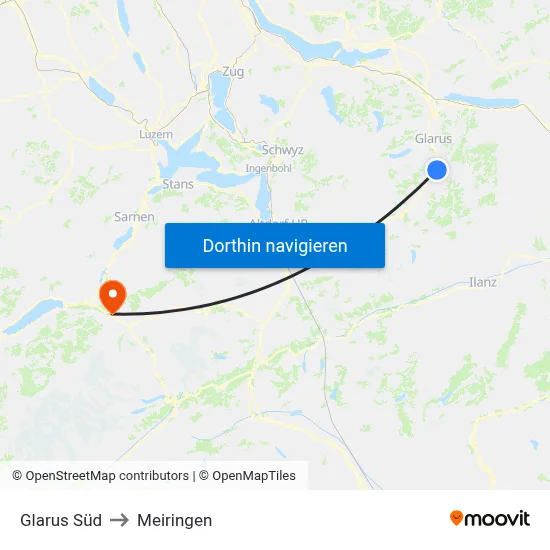 Glarus Süd to Meiringen map