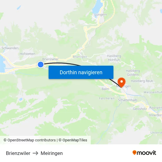 Brienzwiler to Meiringen map