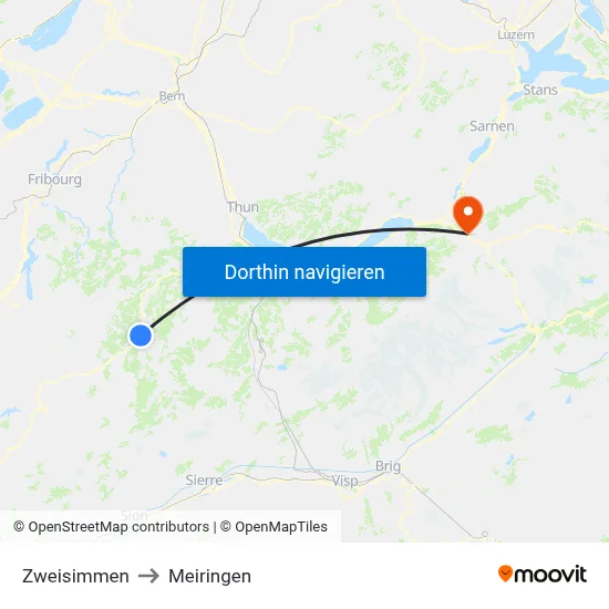 Zweisimmen to Meiringen map