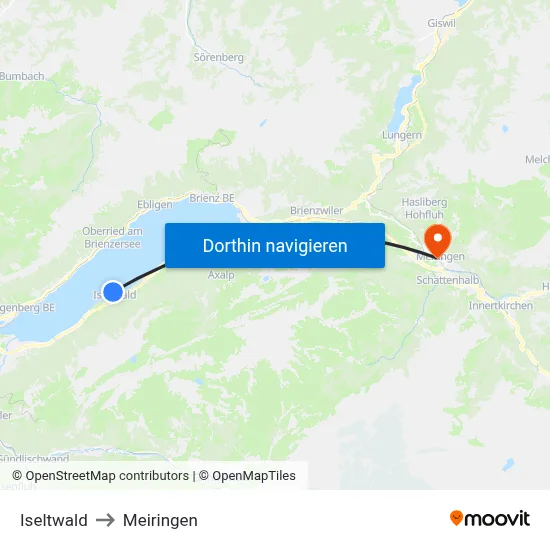 Iseltwald to Meiringen map