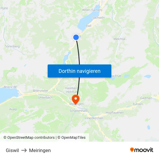 Giswil to Meiringen map