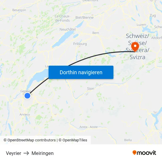 Veyrier to Meiringen map