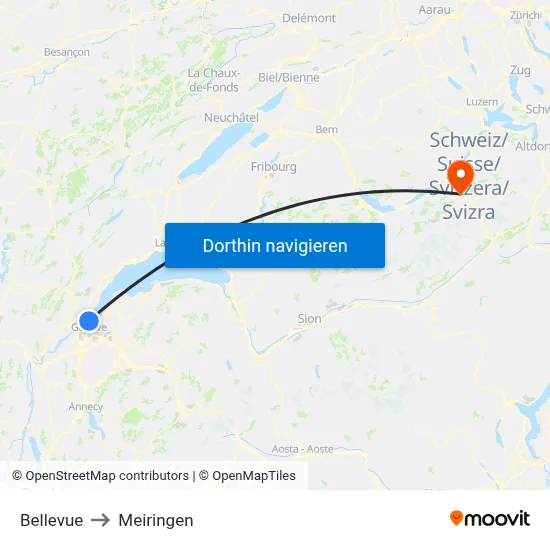 Bellevue to Meiringen map