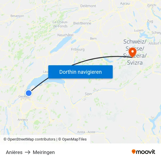 Anières to Meiringen map