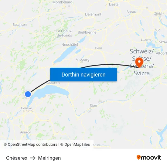 Chéserex to Meiringen map