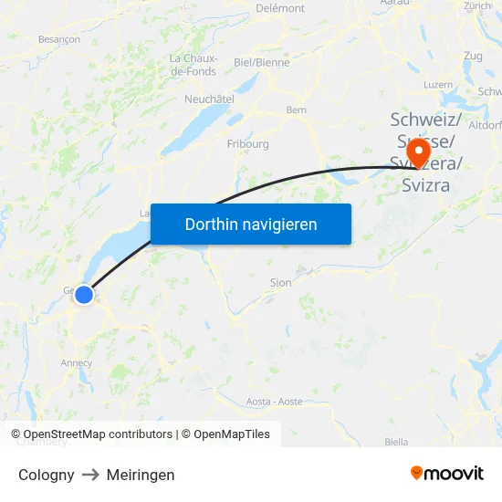 Cologny to Meiringen map